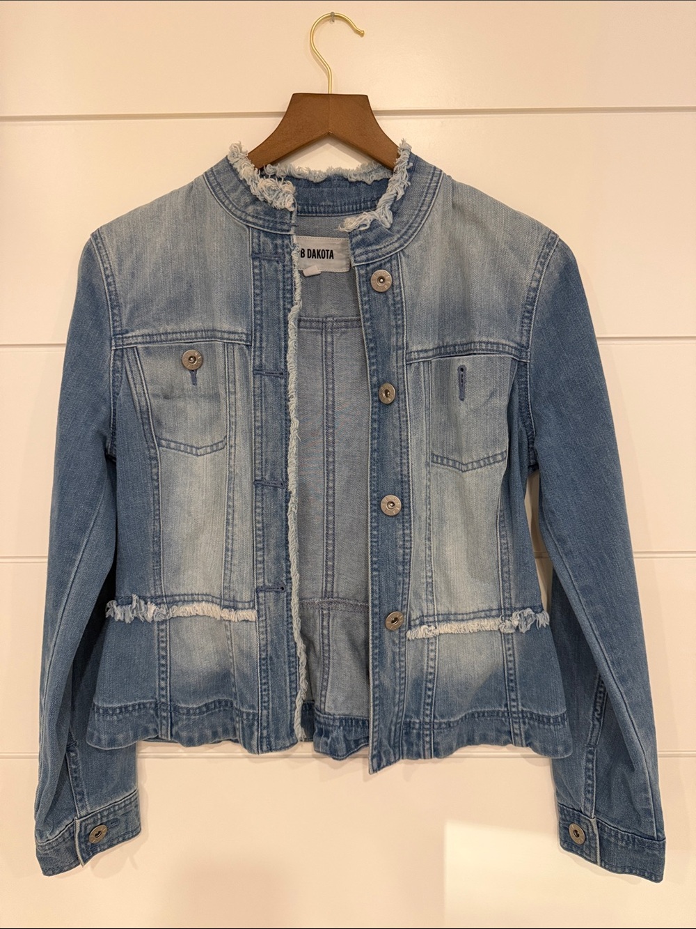 BB Dakota Light Blue Frayed-Edge Denim Jacket